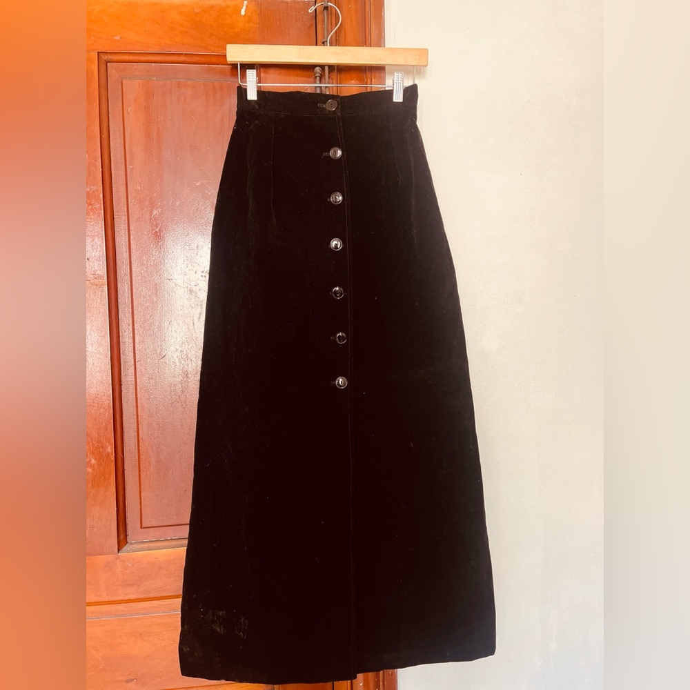 Dramatic Black Button-Up Maxi Skirt w/ Velvet-like Fabric